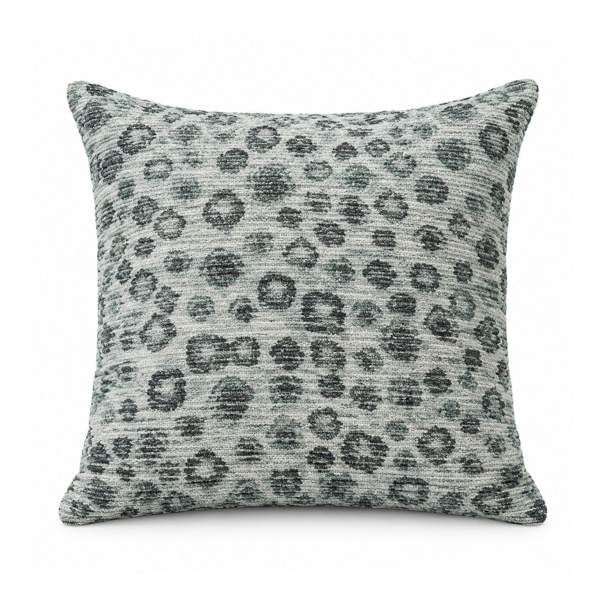 Primeval soft grey and charcoal decorative cushion cover with scattered animal-inspired leopard spots