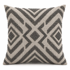 Grey and ivory decorative cushion with bold geometric diamond pattern