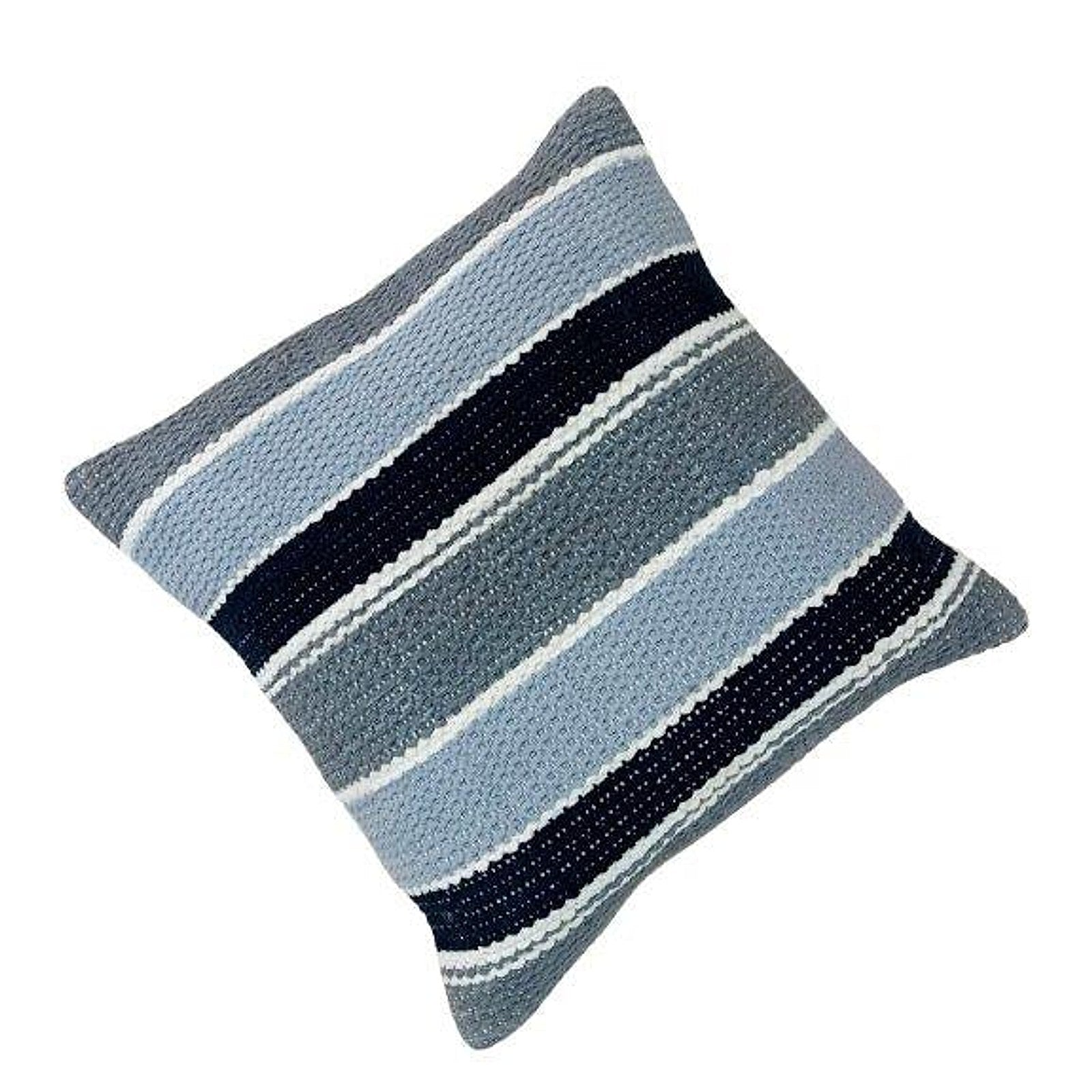 Grey ivory and navy striped knitted cotton cushion cover, 45 x 45 cm
