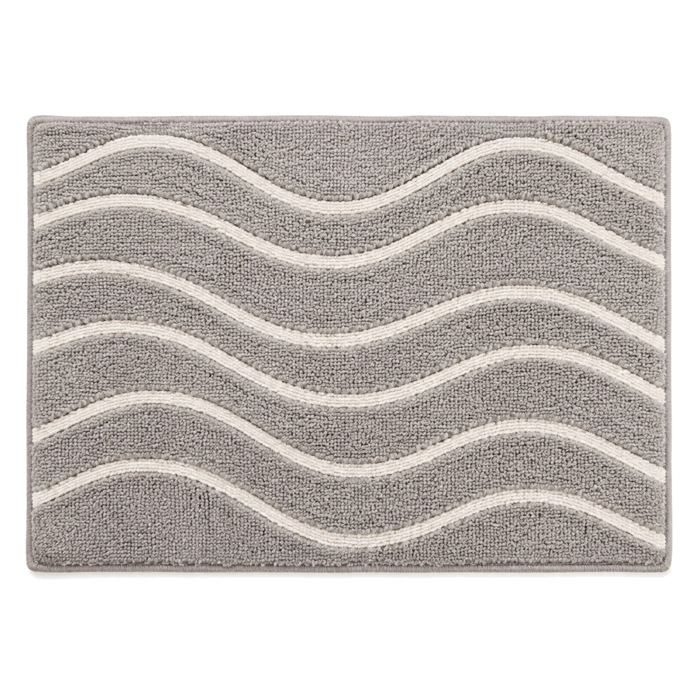 Grey and ivory wavy stripe bath mat for contemporary bathroom decor - Primeval