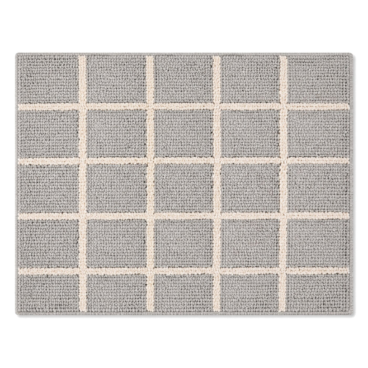 Grey and ivory window grid bath mat for clean contemporary bathroom decor - Primeval