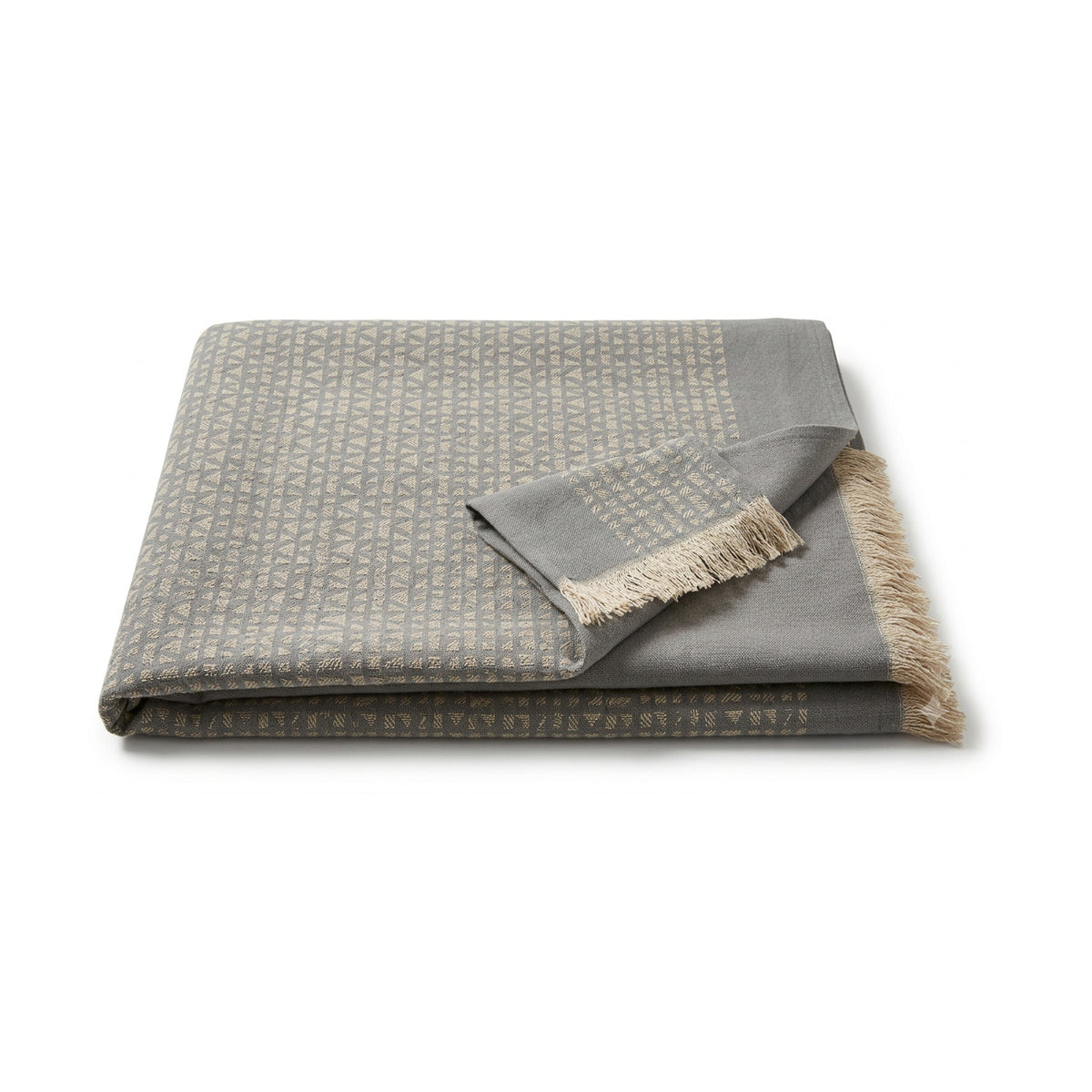 Grey micro-texture border woven cotton throw with fringe 130×170 cm by Primeval