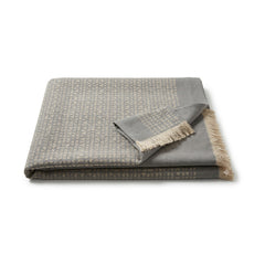 Grey micro-texture border woven cotton throw with fringe 130×170 cm by Primeval