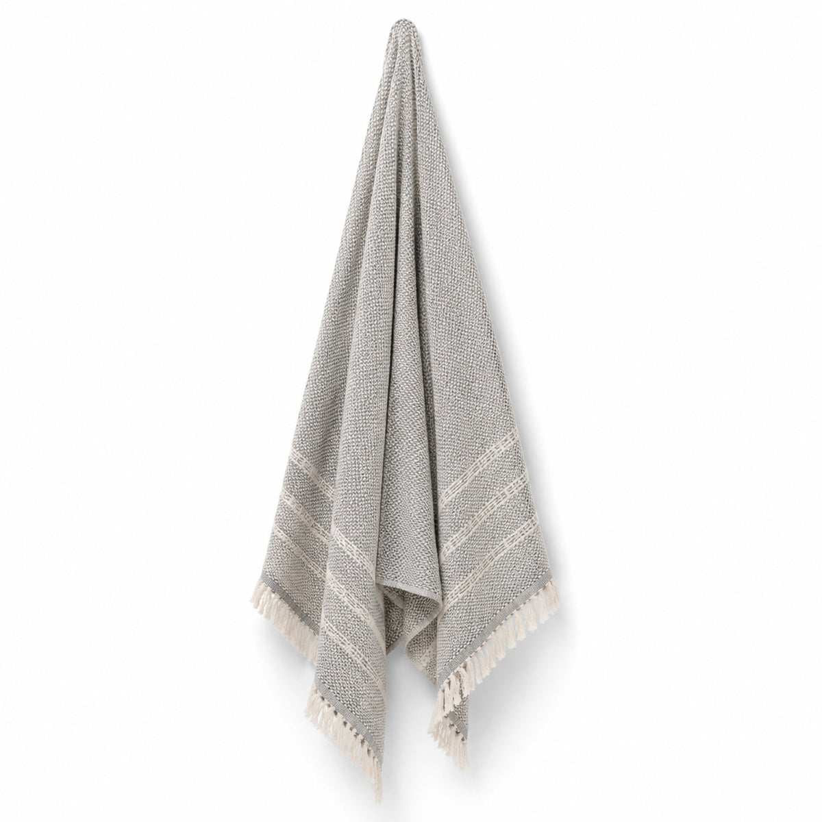Grey and natural handwoven striped cotton hammam towel 90x180 cm with fringe for spa and resort buyers