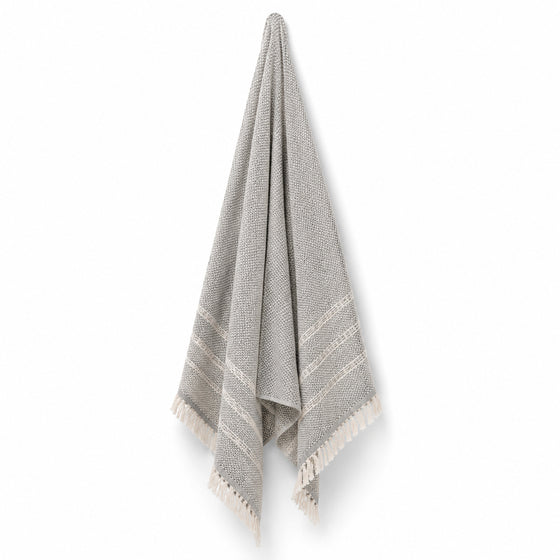 Grey and natural handwoven striped cotton hammam towel 90x180 cm with fringe for spa and resort buyers
