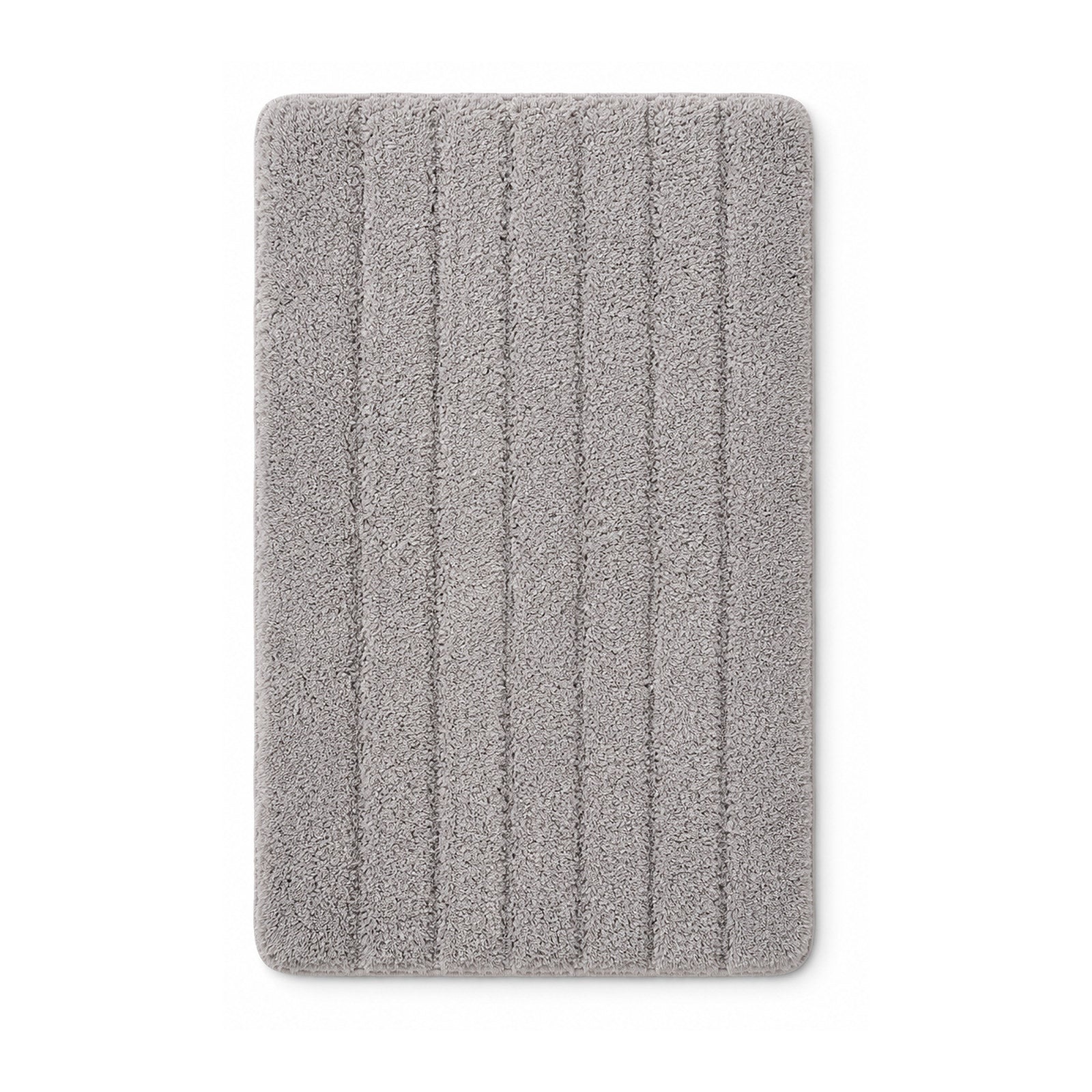 Grey ribbed plush bath mat on white background