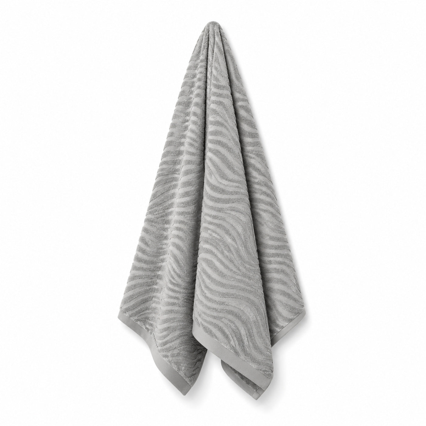 Grey wave jacquard cotton bath towel 70x140 cm on white background