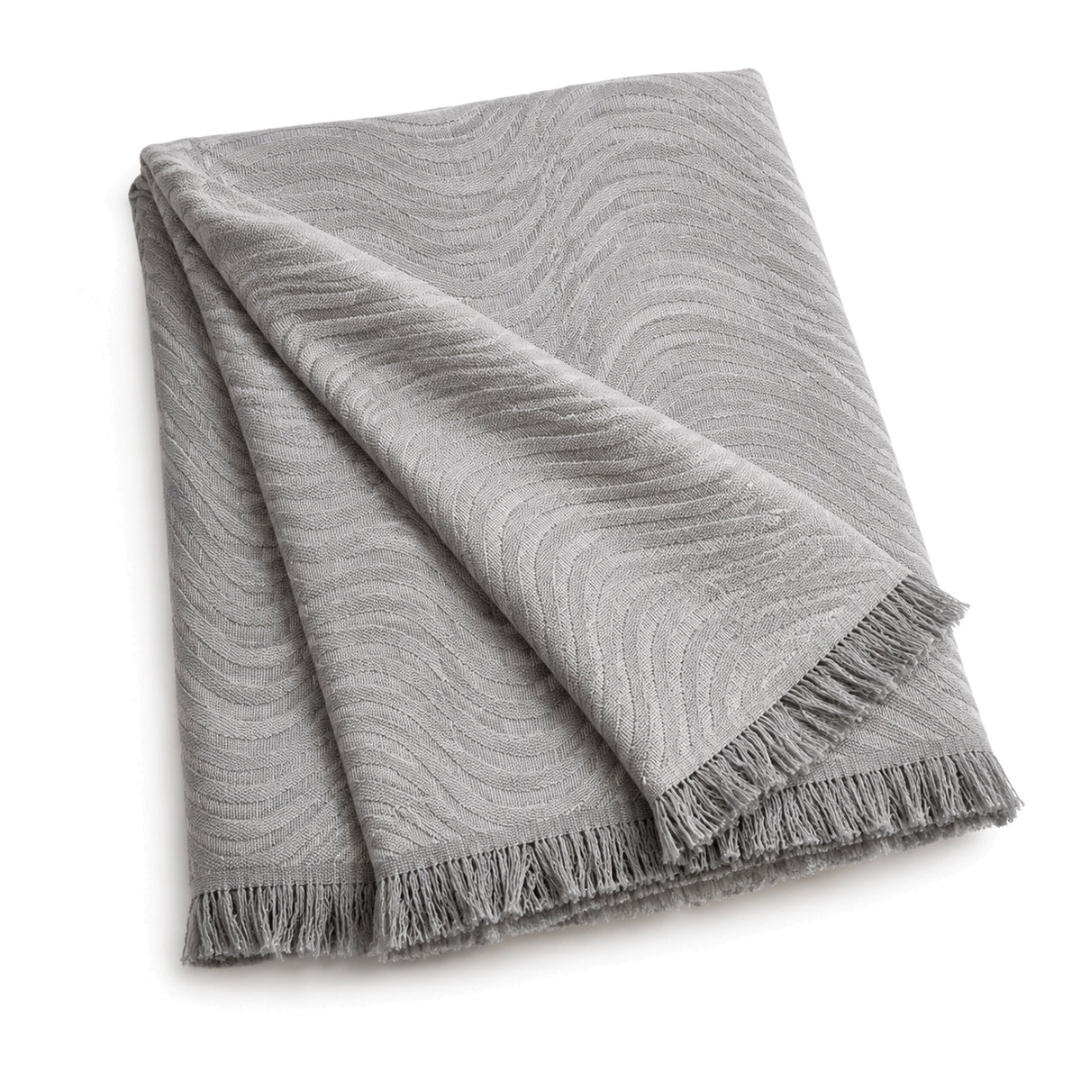 Grey wave jacquard cotton throw with fringe 130×170 cm by Primeval