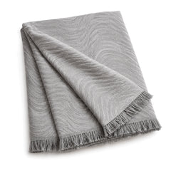 Grey wave jacquard cotton throw with fringe 130×170 cm by Primeval