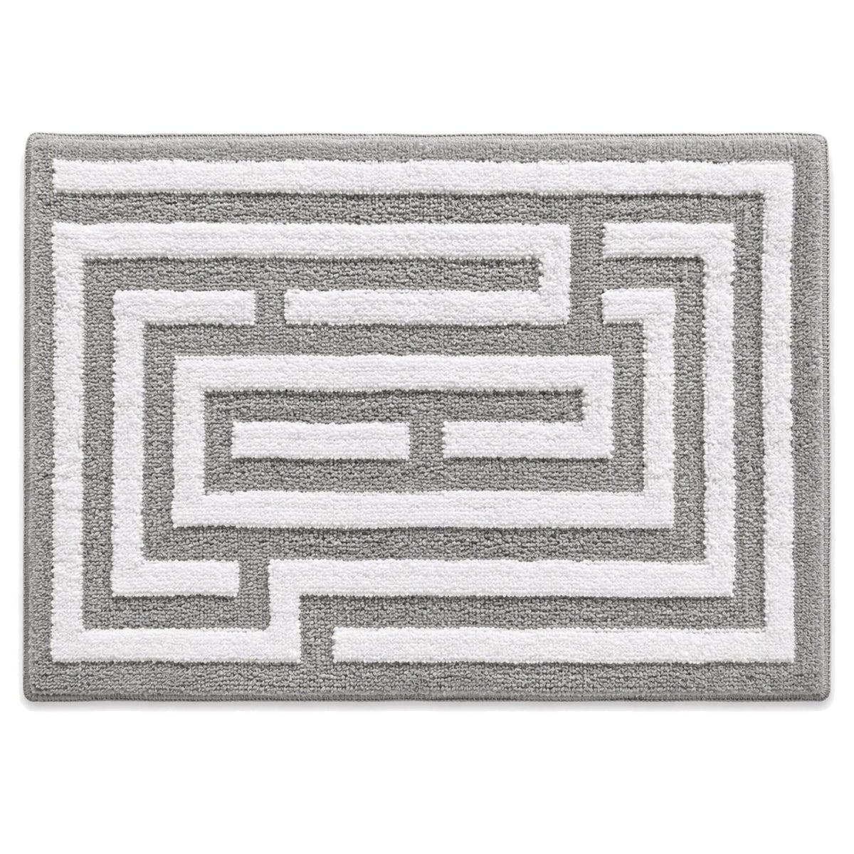 Grey and white maze geometric bath mat for graphic contemporary bathroom decor - Primeval