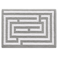 Grey and white maze geometric bath mat for graphic contemporary bathroom decor - Primeval