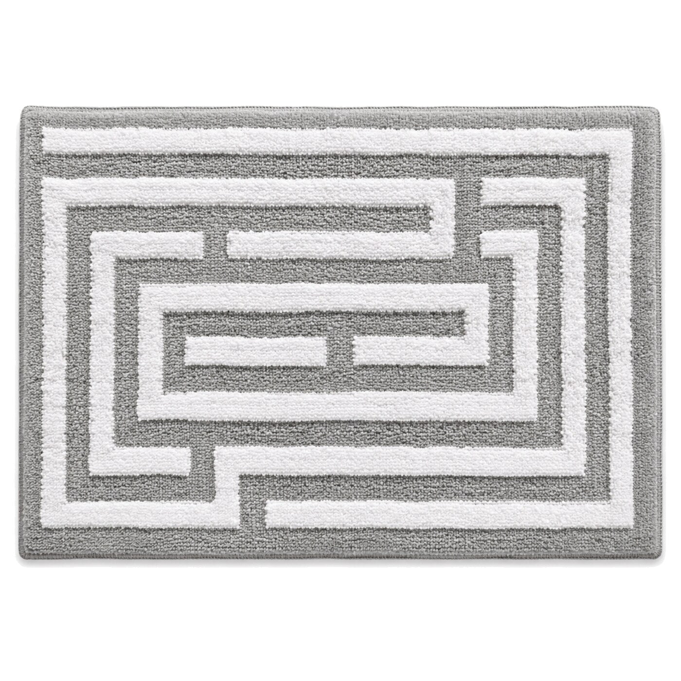 Grey and white maze geometric bath mat for graphic contemporary bathroom decor - Primeval