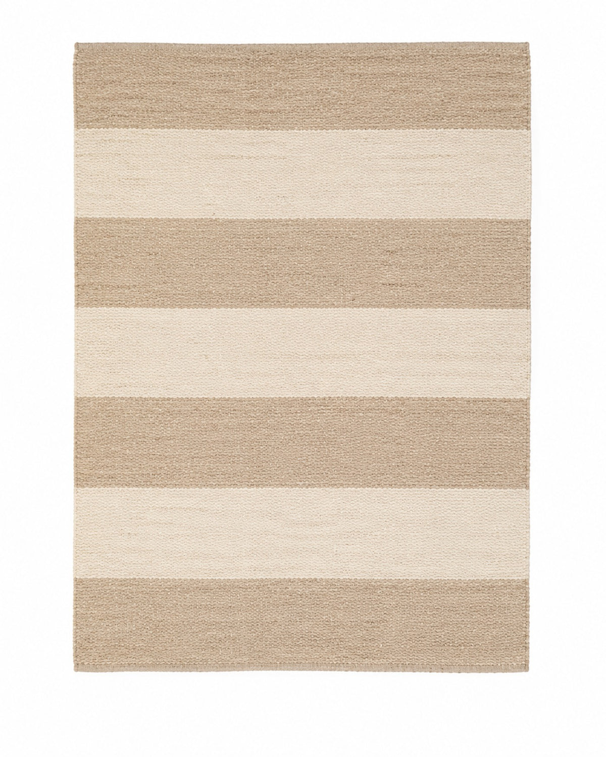 Beige and ivory handwoven cotton rug with broad horizontal stripes