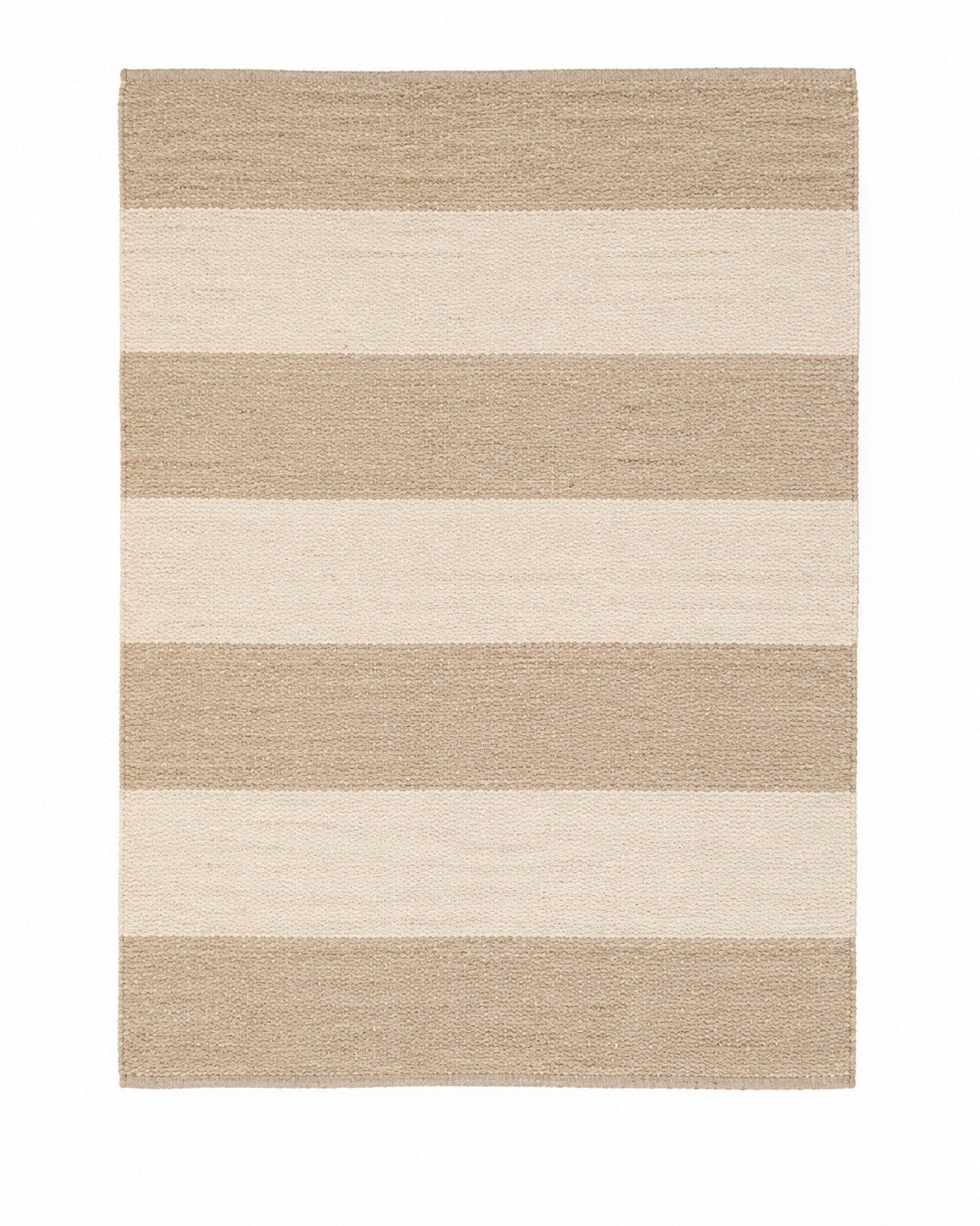 Beige and ivory handwoven cotton rug with broad horizontal stripes