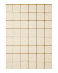 Beige and ivory handwoven cotton rug with clean windowpane grid pattern