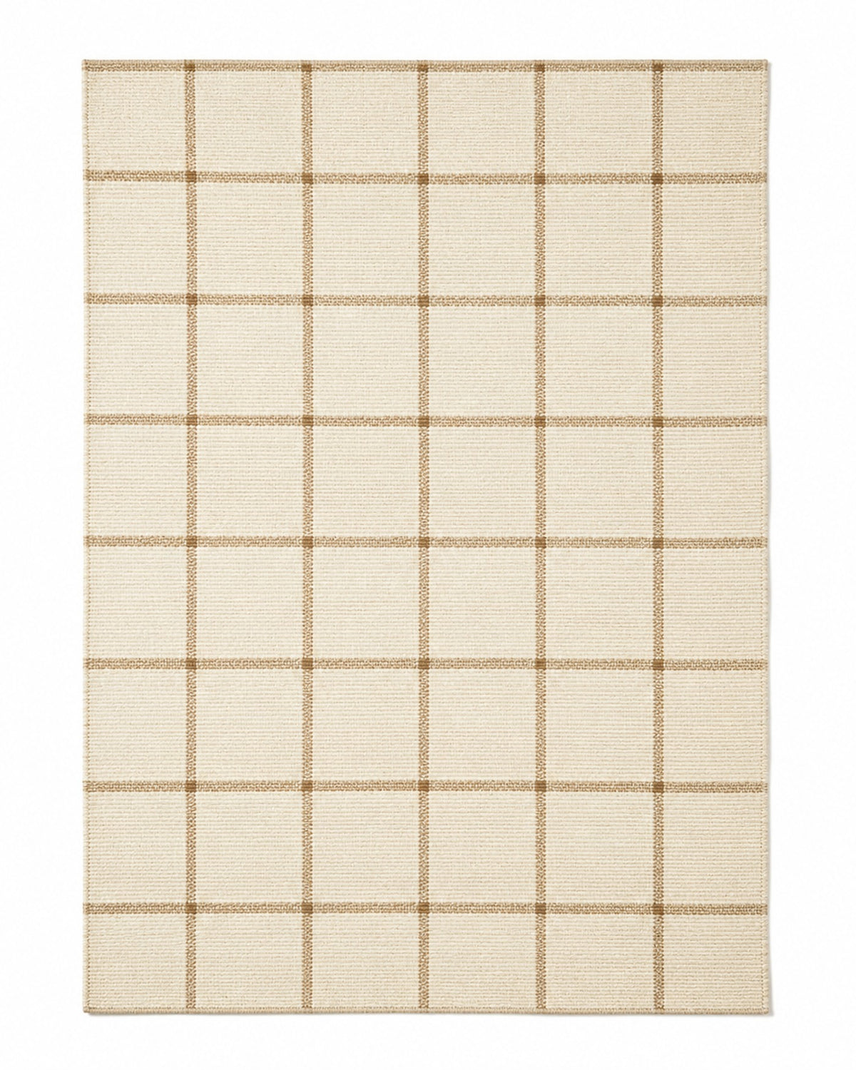 Beige and ivory handwoven cotton rug with clean windowpane grid pattern