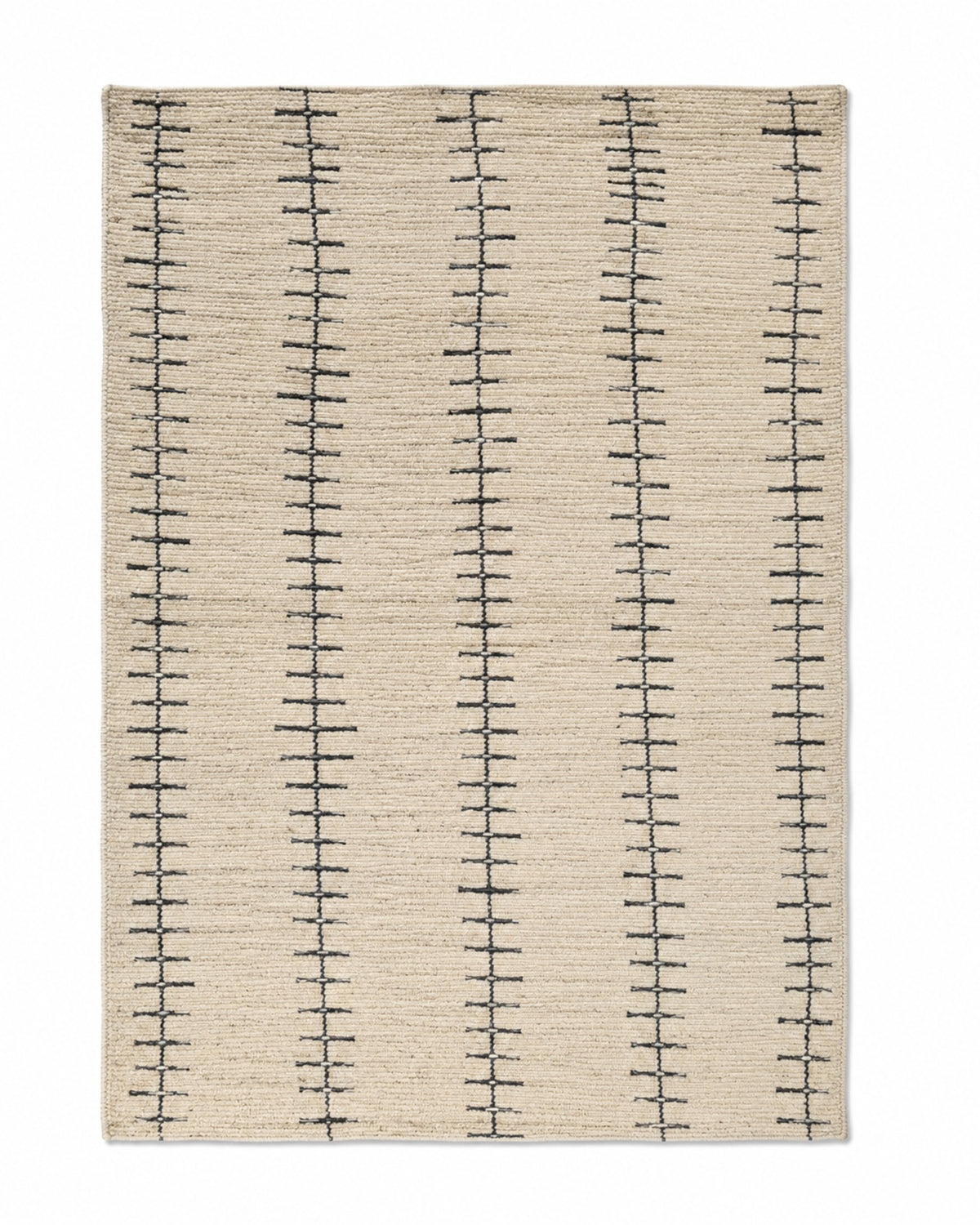 Charcoal and ivory handwoven cotton rug with vertical ladder-stripe motif