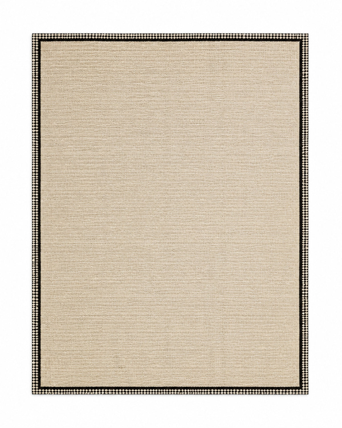 Natural handwoven cotton rug with slim black rectangular border