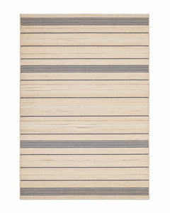 Navy and beige handwoven cotton rug with fine horizontal stripe pattern