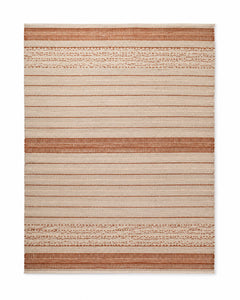 Rust and ivory handwoven cotton rug with decorative horizontal stripe bands