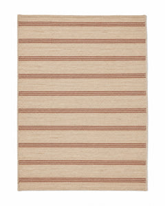 Rust and ivory handwoven cotton rug with slim horizontal stripes