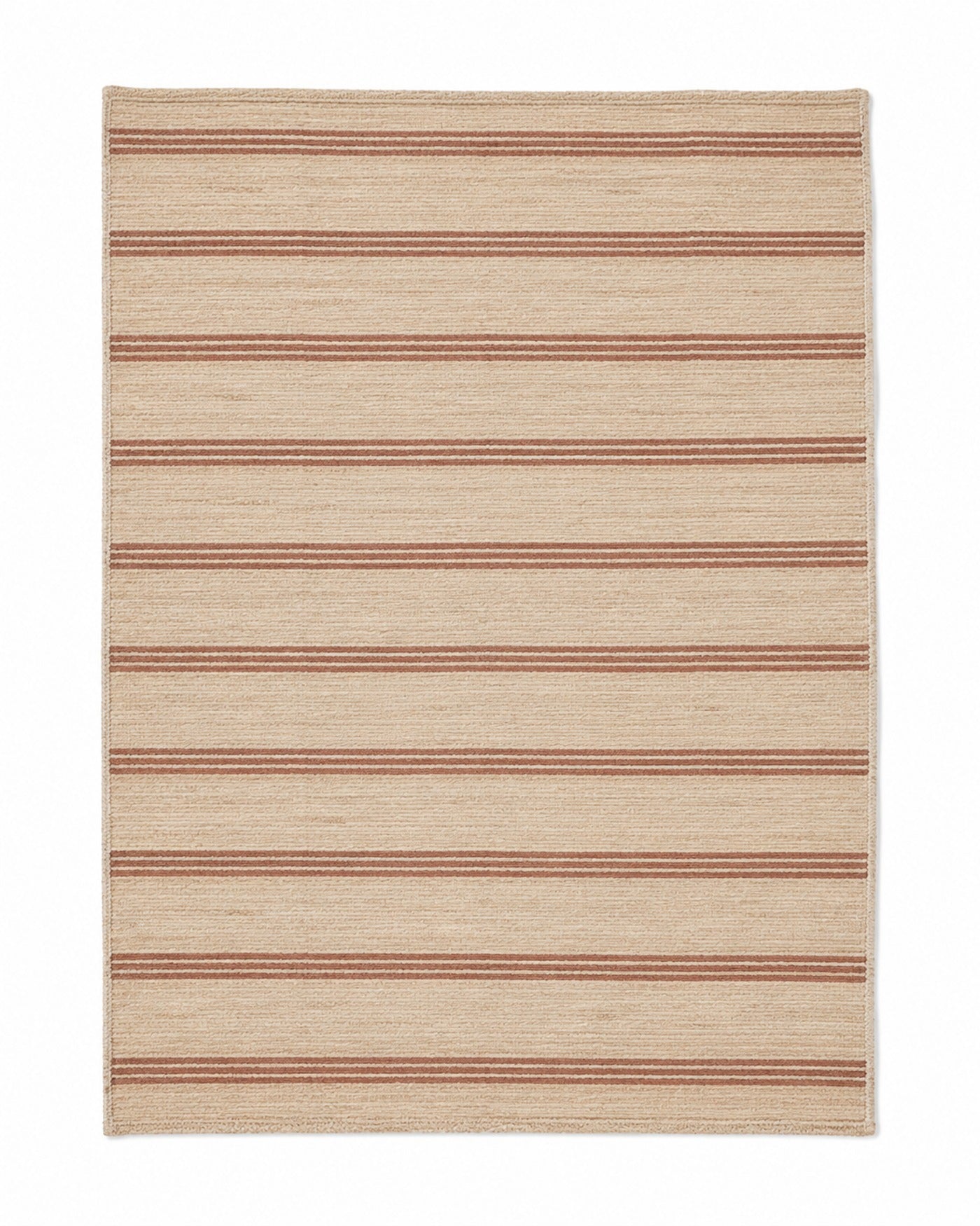 Rust and ivory handwoven cotton rug with slim horizontal stripes