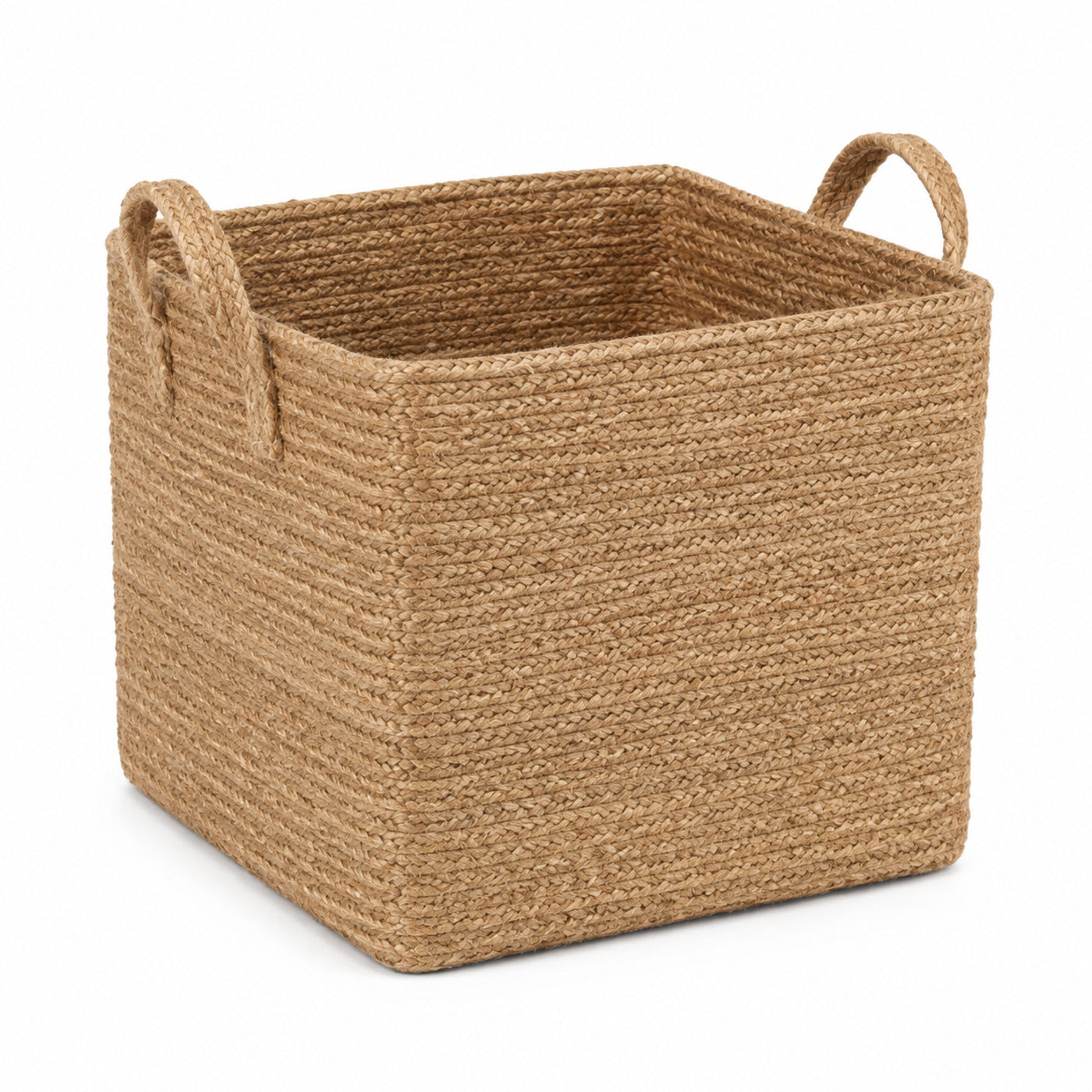 Tall square handwoven natural jute storage basket with loop handles for wholesale home organization - Primeval