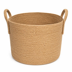 Tapered round handwoven natural jute storage basket with loop handles for modern wholesale home organization - Primeval