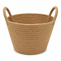 Tapered braided natural jute storage basket with loop handles and textured weave for wholesale home decor - Primeval