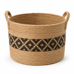 Oval handwoven natural jute storage basket with side handles for wholesale home organization - Primeval