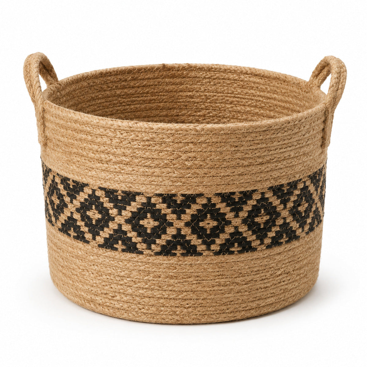Oval handwoven natural jute storage basket with side handles for wholesale home organization - Primeval