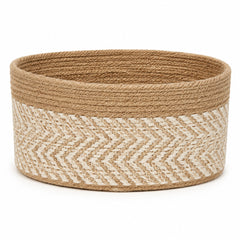 Rectangular handwoven natural jute storage basket with loop handles for shelf organization - Primeval