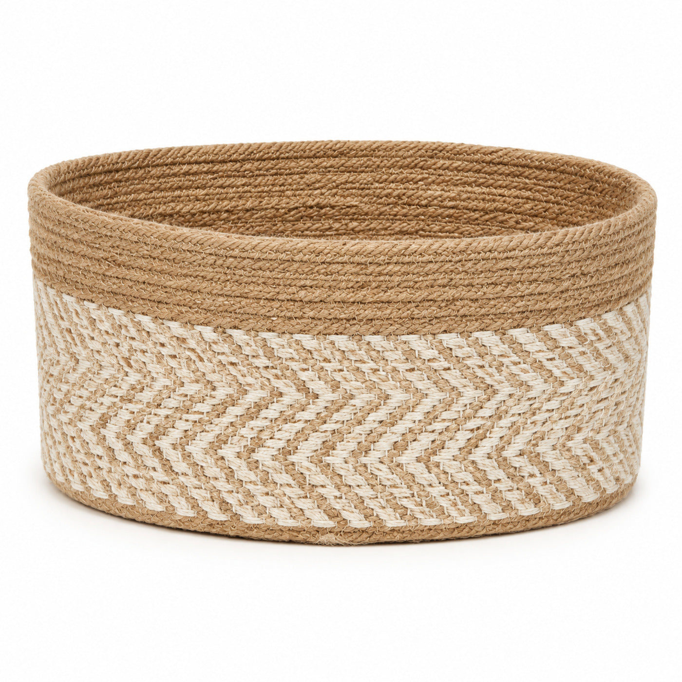 Rectangular handwoven natural jute storage basket with loop handles for shelf organization - Primeval