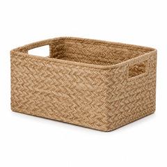 Premium round braided natural jute storage basket with handles for home organization - Primeval
