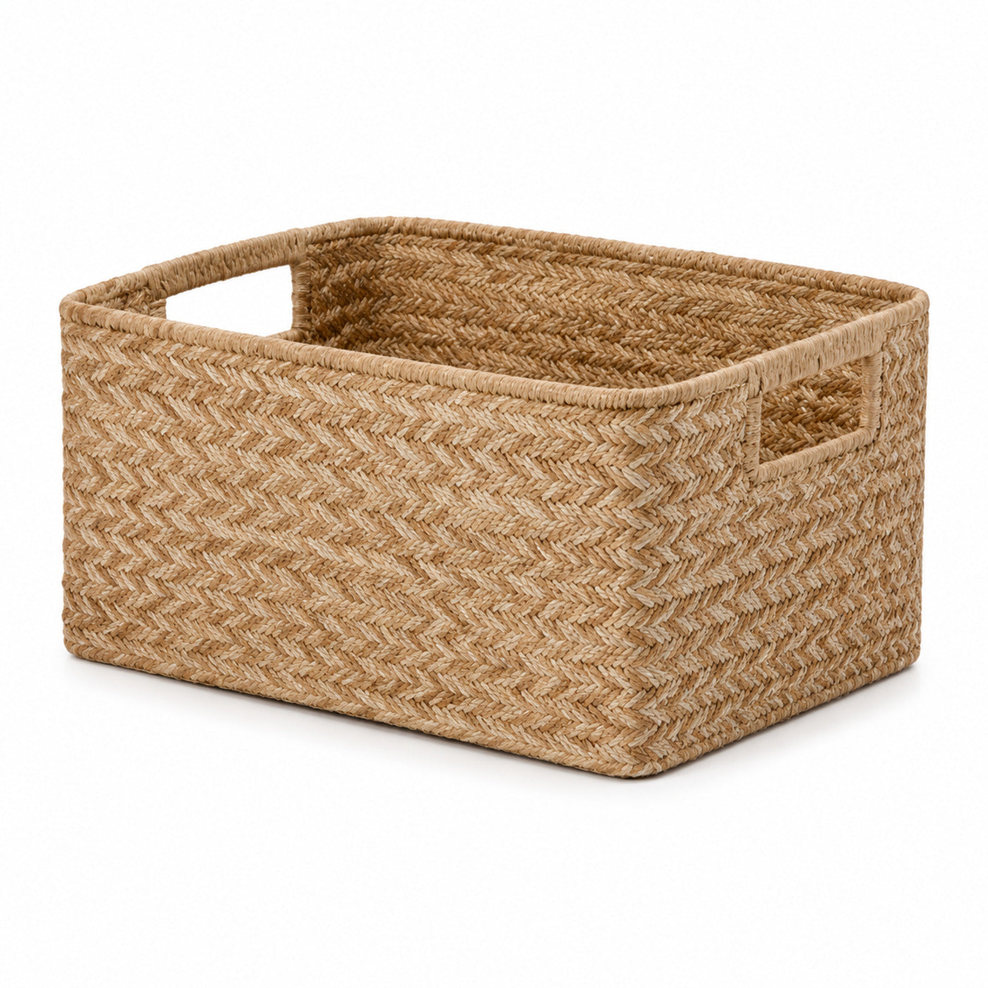 Premium round braided natural jute storage basket with handles for home organization - Primeval