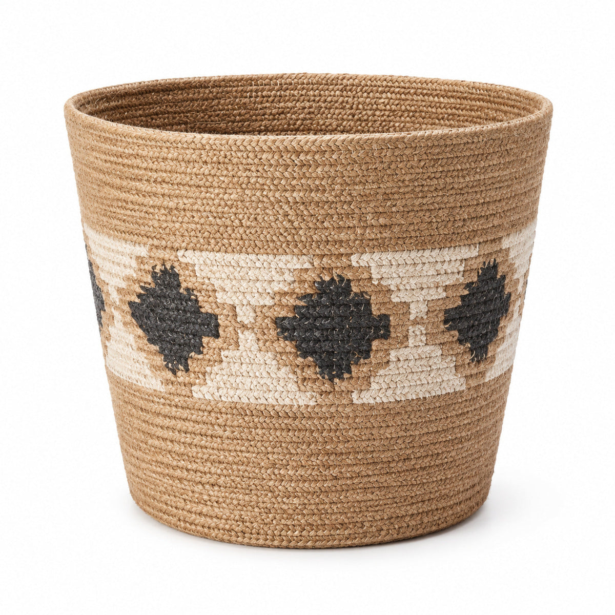 Minimal tall cylindrical handwoven natural jute storage basket for modern floor organization - Primeval