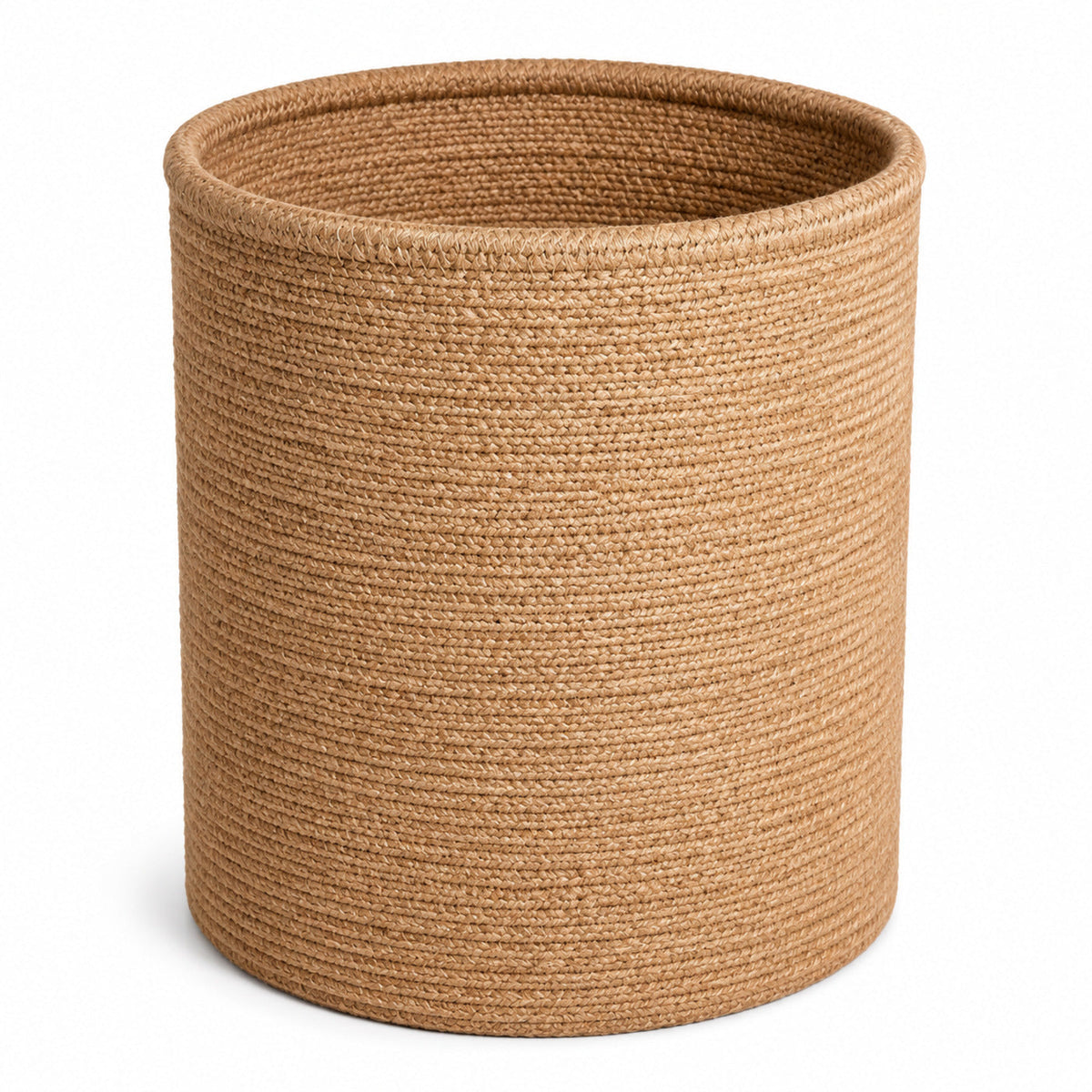 Tall cylindrical natural jute storage basket with fine minimal weave for modern floor organization - Primeval