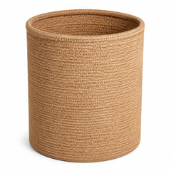 Tall cylindrical natural jute storage basket with fine minimal weave for modern floor organization - Primeval