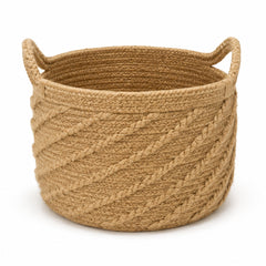 Sculpted organic natural jute storage basket with pronounced braided artisan texture - Primeval