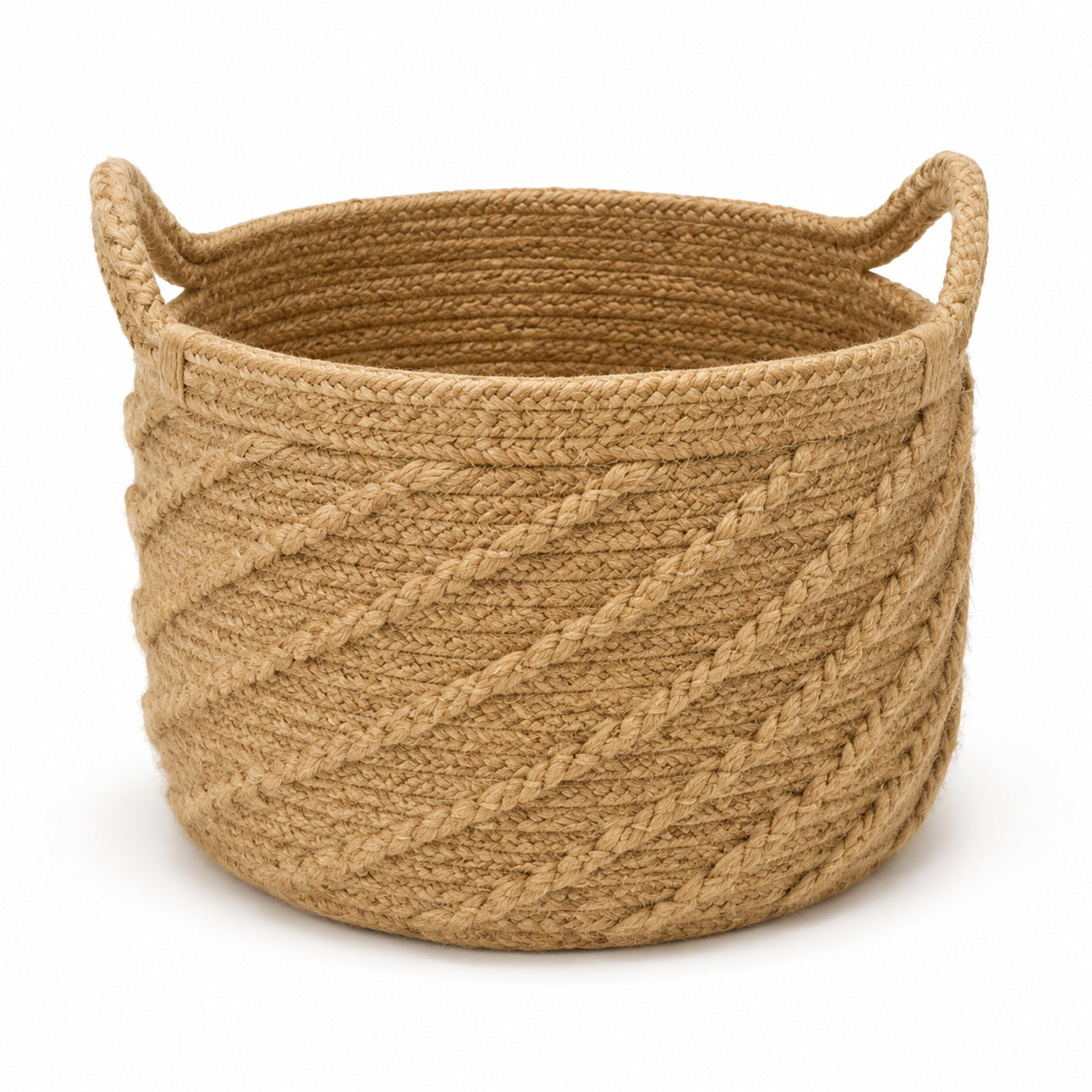 Sculpted organic natural jute storage basket with pronounced braided artisan texture - Primeval
