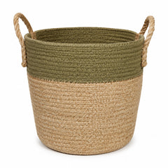 Premium natural jute storage basket with olive woven accent and natural fibre base - Primeval