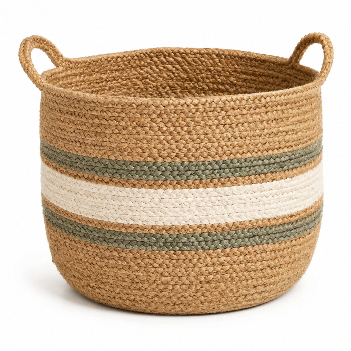Organic shaped natural jute storage basket with chunky handcrafted woven texture - Primeval