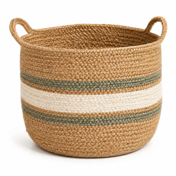 Organic shaped natural jute storage basket with chunky handcrafted woven texture - Primeval