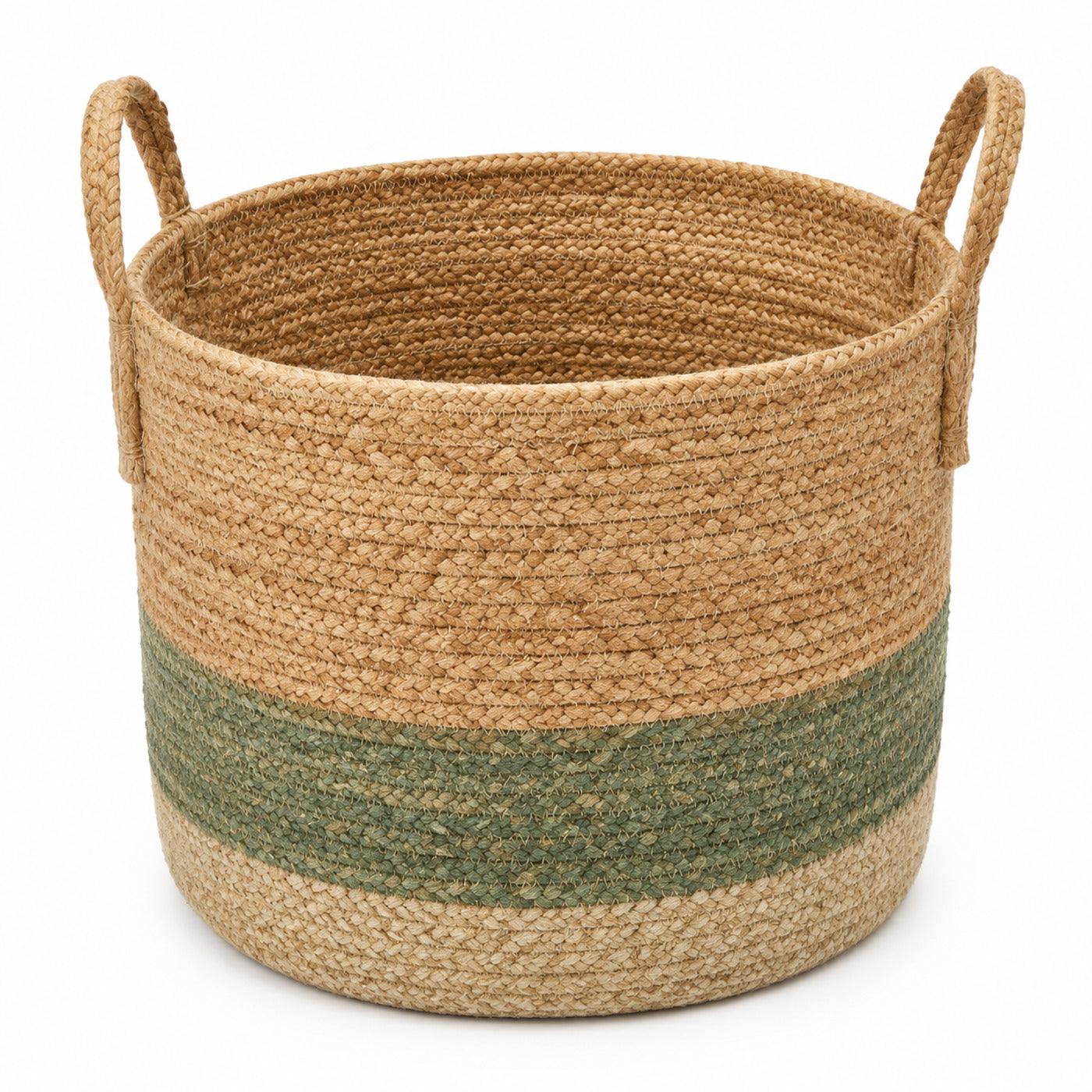 Premium natural fibre jute storage basket with thick braided construction and clean handles - Primeval