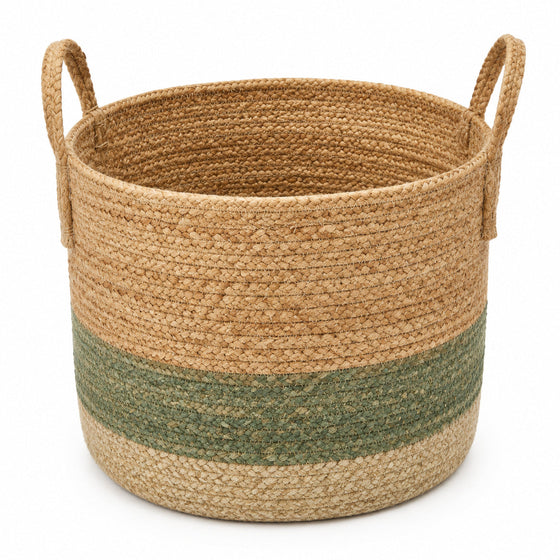 Premium natural fibre jute storage basket with thick braided construction and clean handles - Primeval