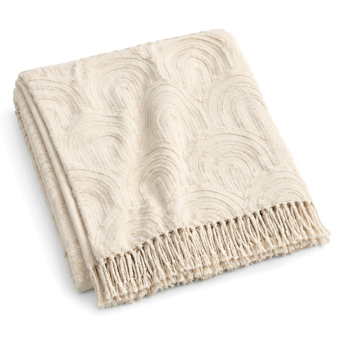 Ivory arch tufted textured cotton throw with fringe 130×170 cm by Primeval