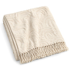 Ivory arch tufted textured cotton throw with fringe 130×170 cm by Primeval