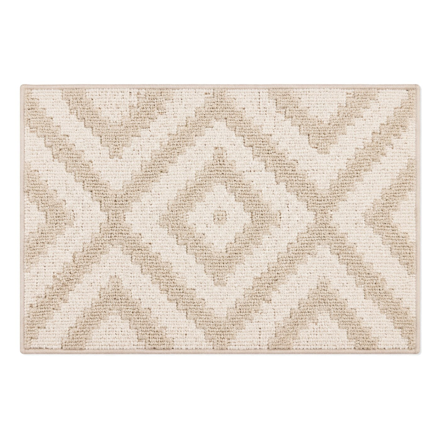 Ivory and beige diamond geometric bath mat for modern bathroom decor - Primeval