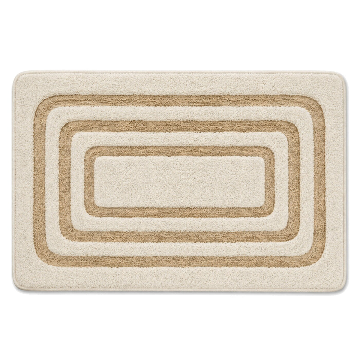 Ivory and beige nested rounded rectangle bath mat for contemporary bathroom decor - Primeval