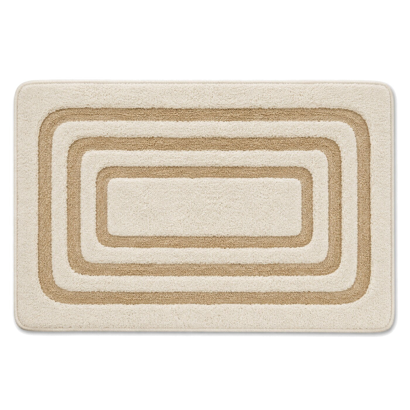 Ivory and beige nested rounded rectangle bath mat for contemporary bathroom decor - Primeval